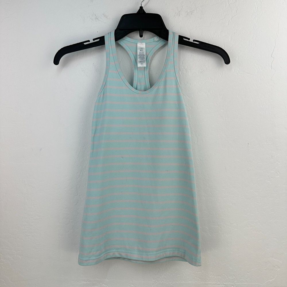 Ivivva Tank Top Kids 10 Pink Blue‎ Striped Nylon Stretch Racerback Scoop Neck